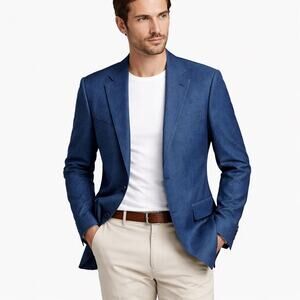 Max Davoli Baroni Men’s Sport Coat 48R Blue Blazer Super 150s 100% Bamboo Fabric